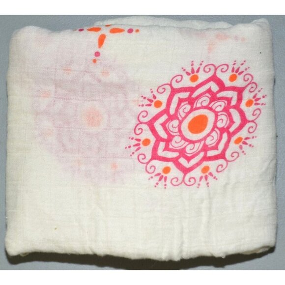 Aden + Anais Mandala Print Baby Swaddle Blanket Orange Pink White Bamboo Gauzy - Picture 4 of 7